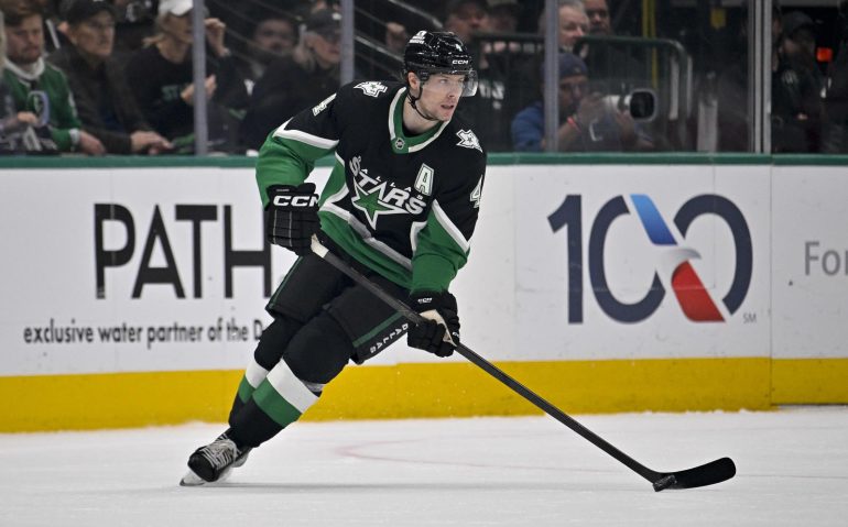 Apr 28, 2026; Dallas, Texas, USA; Dallas Stars defenseman Miro Heiskanen (4) skates against the Minnesota Wild In game five of the first round of the 2026 Stanley Cup Playoffs at American Airlines Center. Mandatory Credit: Jerome Miron-Imagn Images