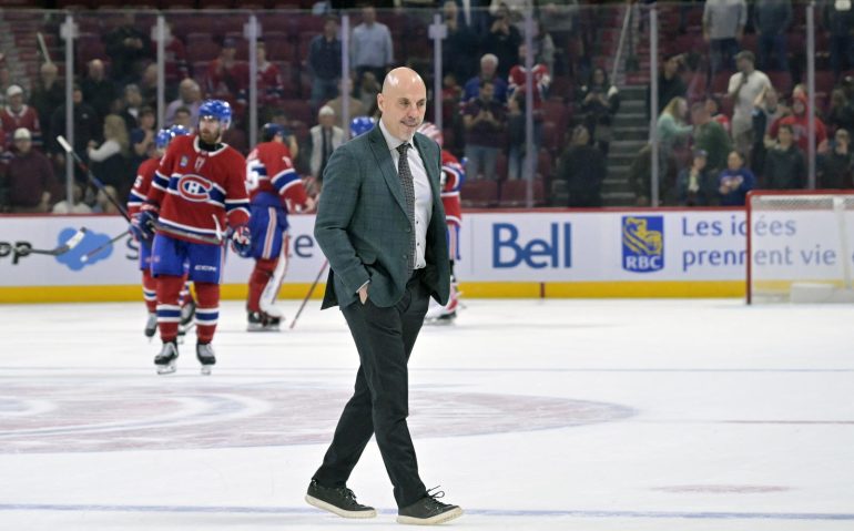 Sep 23, 2025; Montreal, Quebec, CAN; Philadelphia Flyers head coach Rick Tocchet leaves the ice after being defeated by the Montreal Canadiens at the Bell Centre. Mandatory Credit: Eric Bolte-Imagn Images