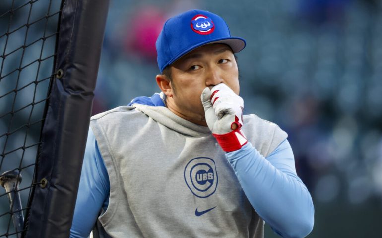 Apr 12, 2024; Seattle, Washington, USA; Chicago Cubs right fielder Seiya Suzuki (27) participates in batting practice before a game against the Seattle Mariners at T-Mobile Park. Mandatory Credit: Joe Nicholson-USA TODAY Sports